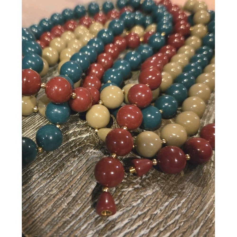 3 beaded necklaces 28" in teal burgandy, taupe-Gold Tone Spacers And Screw Close - Picture 3 of 4